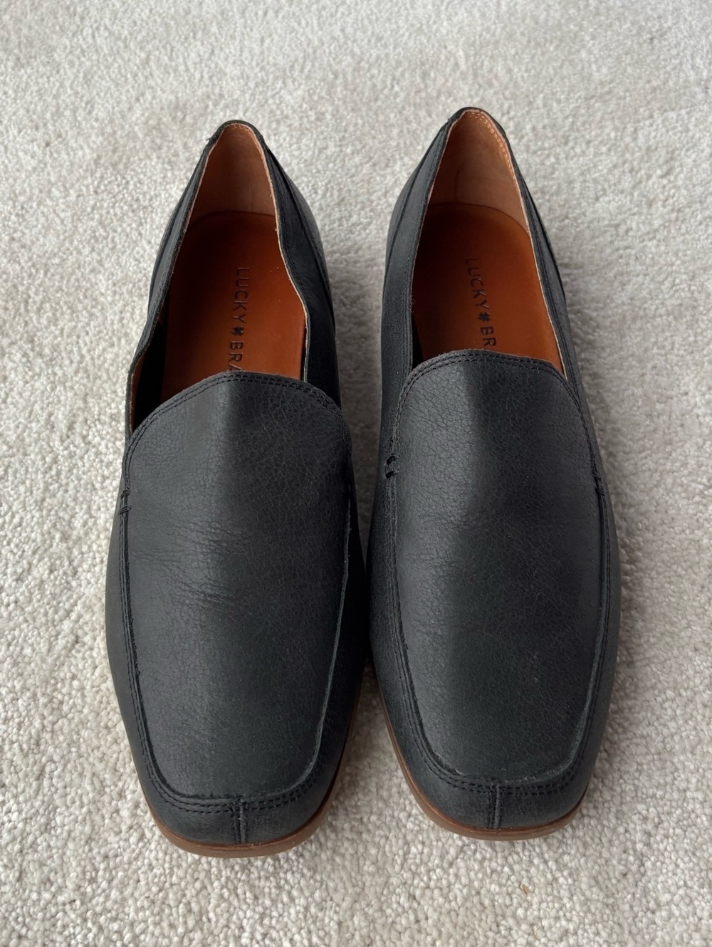 Lucky Brand Canyen Black Leather Slip-On Loafers with Brown Trim